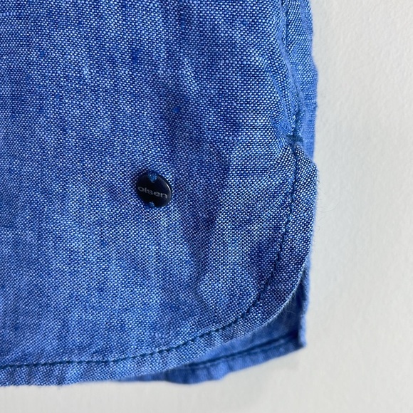 Olsen Linen Tab Sleeve Collared Button Up Ocean Breeze Blue Coastal Size S-M 8 - Picture 5 of 12